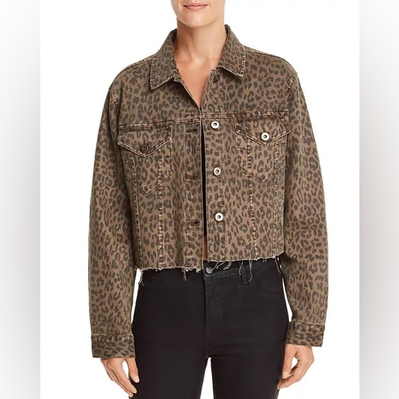 Pistola Naya Washed Brown Leopard Print Denim Jacket (Small, Oversized) - Picture 1 of 12